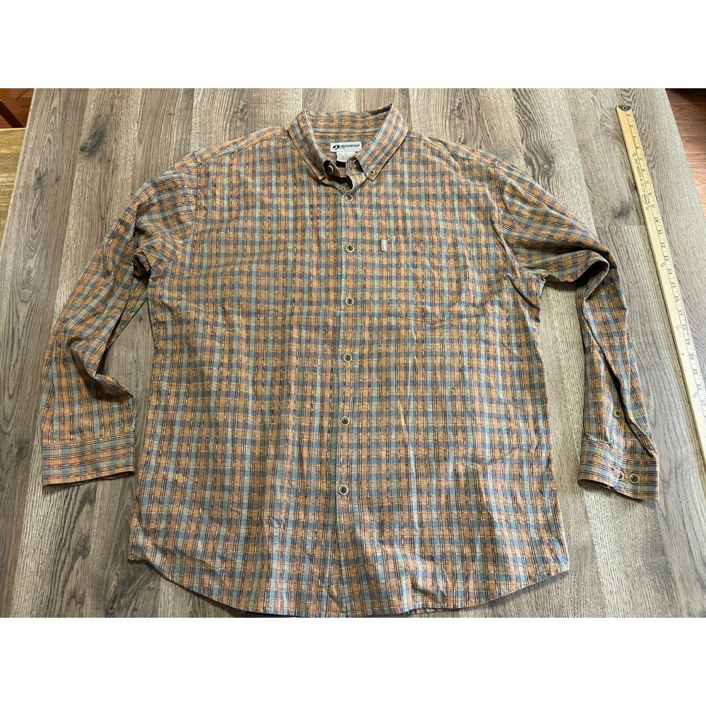 Sportif USA Shirt, Men's Size XL, Orange Green, Plaid, Button Up, Long Sleeve